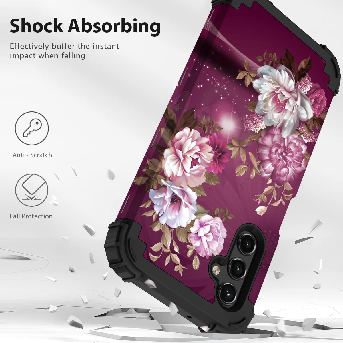 Hocase Heavy Duty Shockproof Protection Soft Silicone Rubber Bumper+Hard Plastic Hybrid Protective Case For Samsung Galaxy A14 5