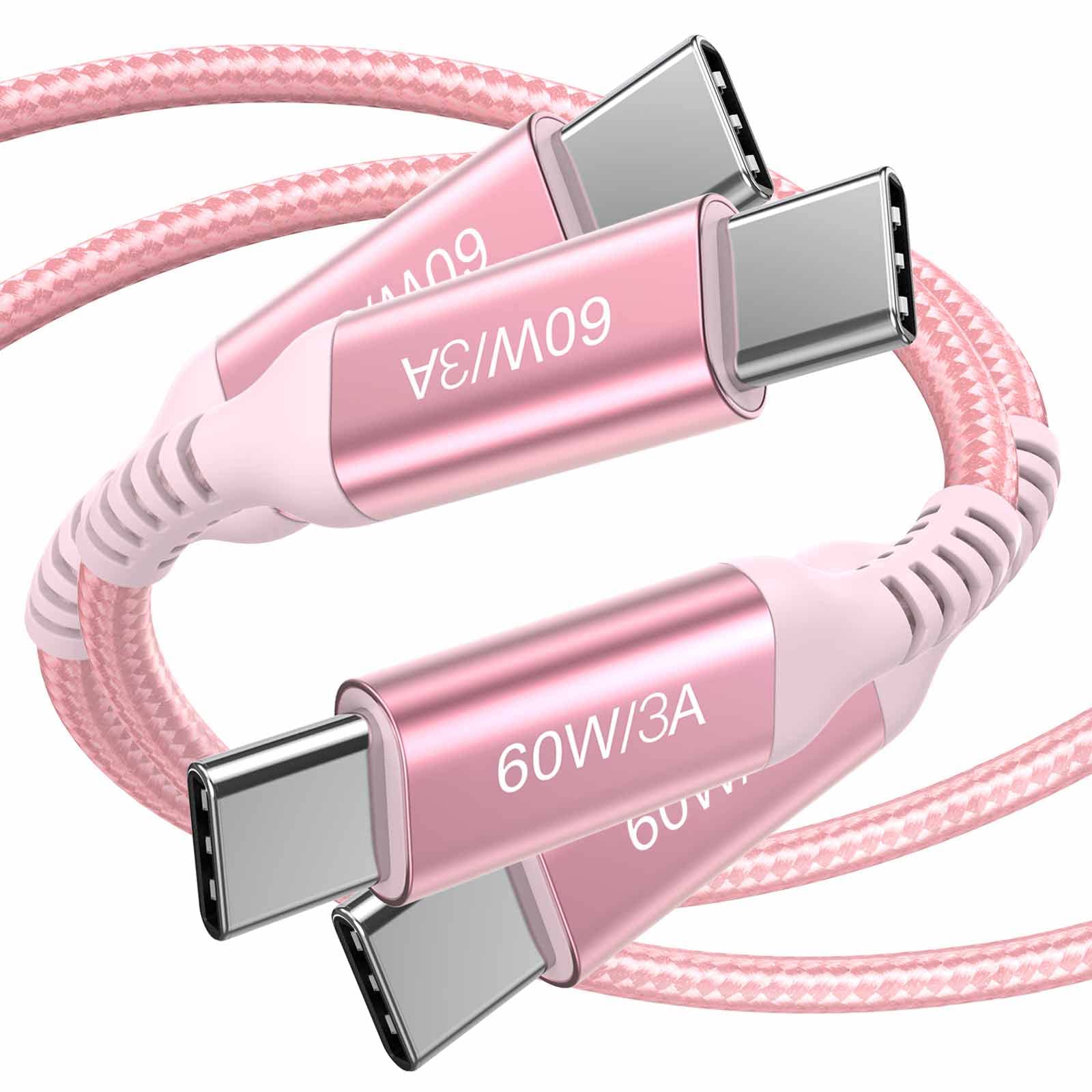60W Usb C To Usb C Cable 10 Ft Pink,2 Pack,Awnuwuy Long Type C Fast Charging Charger Cord Compatible With Iphone 15/15 Pro/15 Pl