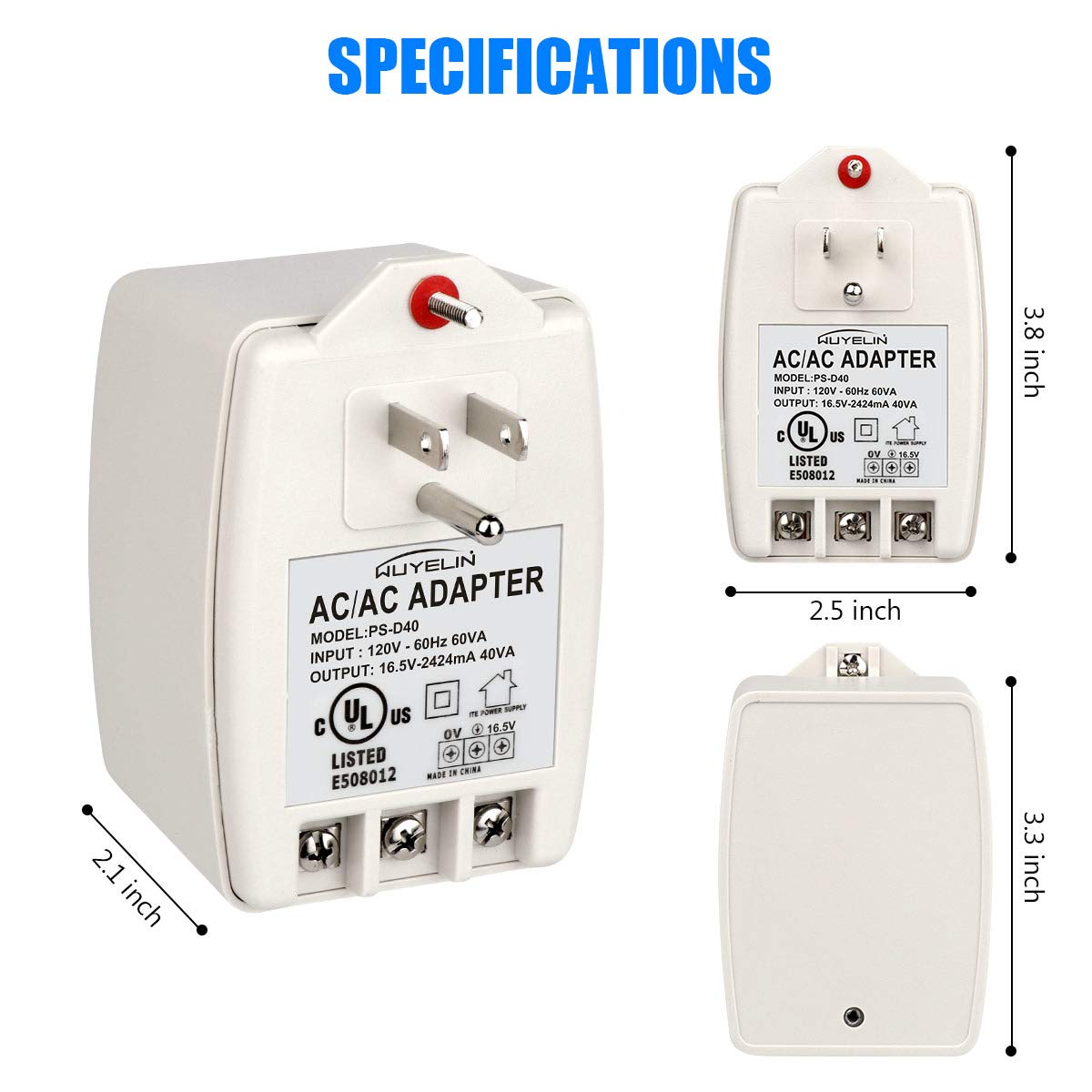 16.5V 40Va Burglar Alarm Systems And Doorbell Transformer,16.5V Plug In Transformer Compatible With All Versions Of Doorbell ,Mo