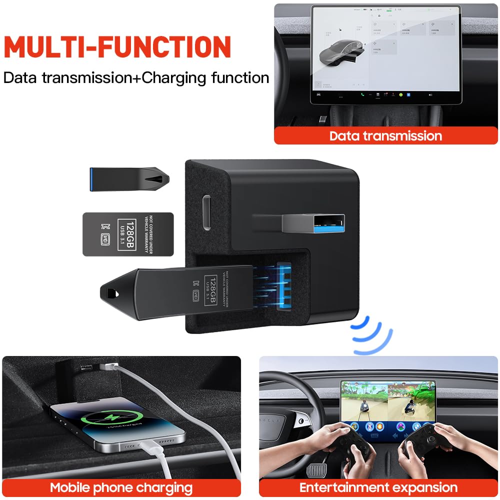 Glove Box Usb Hub For Tesla, Yonzee 4 In 1 Abs Flocking Multi Ports Glovebox Usb Flash Drive Docking Station For Charging Data T