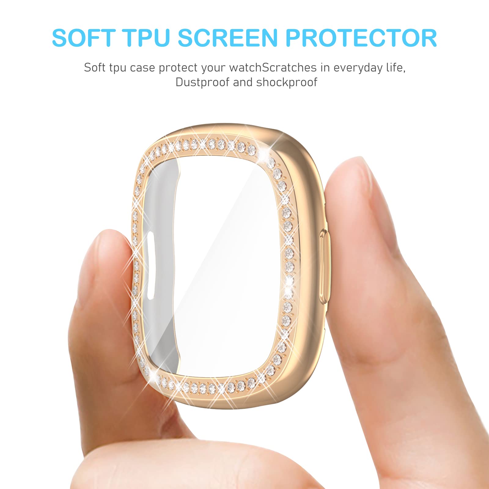 [5Pack] Richone Compatible With Fitbit Versa 4 & Sense 2 (2022) Screen Protector Case, Bling Diamonds Cover Soft Tpu Bumper Smar