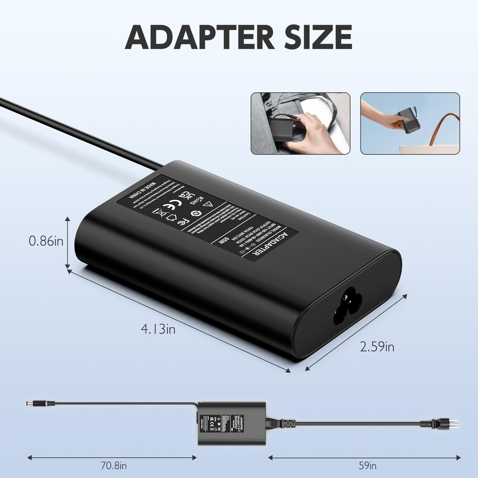 65W Laptop Charger For Dell Inspiron 13 14 15 17 3000 5000 7000 Series Laptops Round Power Connector Ac Adapter(7.4Mm And 4.5Mm)