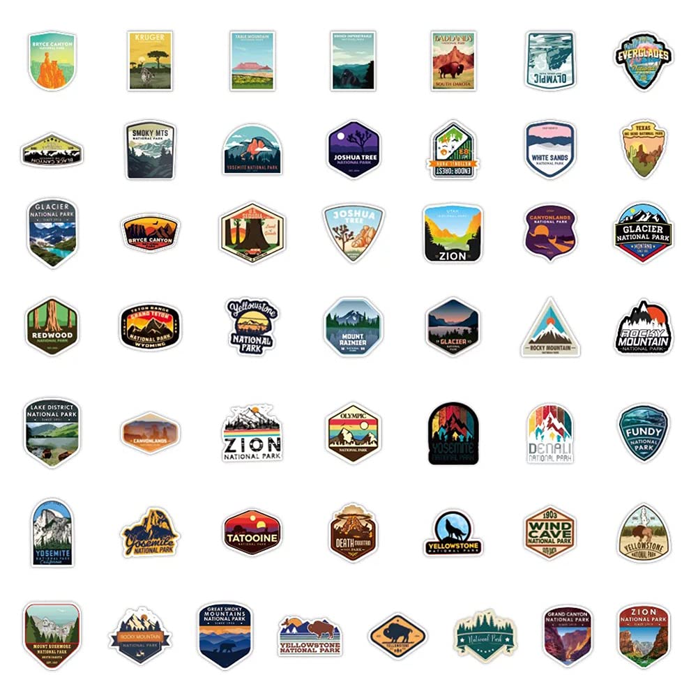 100 Pcs National Park Stickers| Outdoor Advanture Waterproof Vinyl Stickers For Bike Water Bottles Laptop Bicycle Refrigerator C