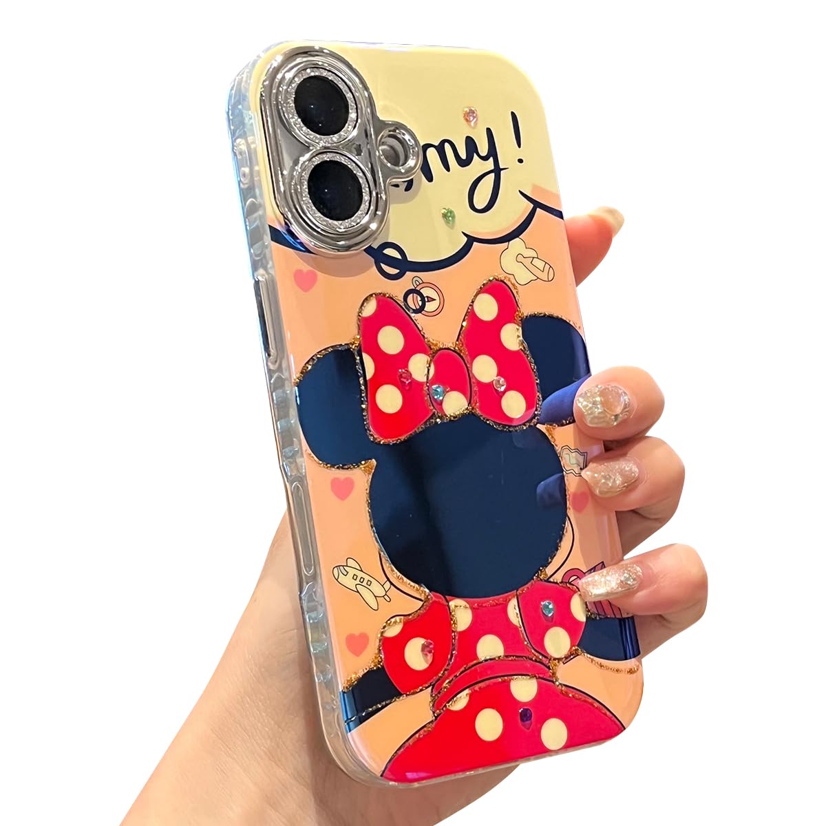 Lastma for iPhone 16 Plus Case Bling Camera Lens Protection Glitter Bling Cute Pattern Printed Design Soft Bumper Hard Back Shoc