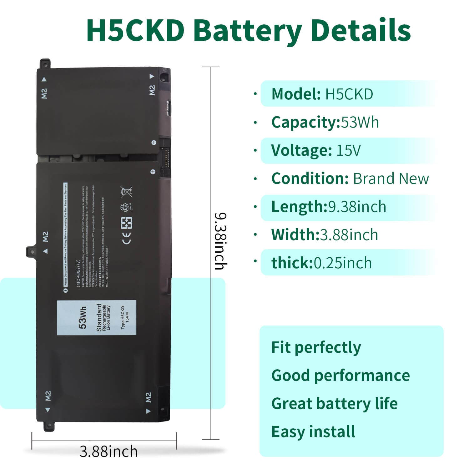 53Wh H5Ckd 15V Battery Replacement For Dell Inspiron 5400 5406 7405 7300 7306 7500 7506 2 In 1 Silver 5300 5301 5401 5402 5408 5
