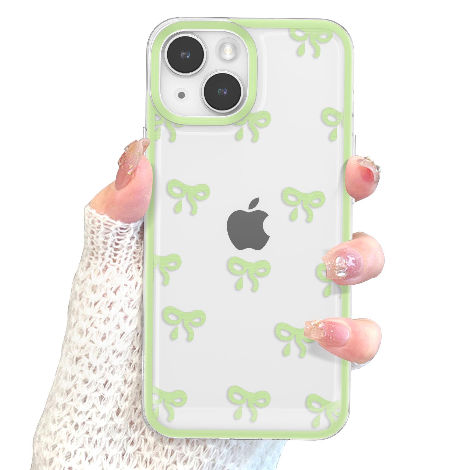 Eyzutak Case For Iphone 15, Clear Cute Ribbon Bowknot Pattern Aesthetic Transparent Phone Case Raised Camera Protection Stylish