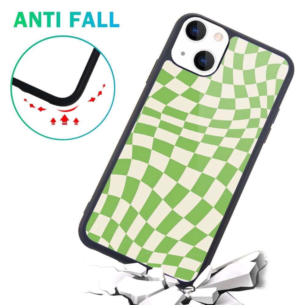 Maycari Compatible With Iphone 13 Mini Case For Children Women Twist Green Checkerboard Design, Hard Back Cover With Grid Plaid