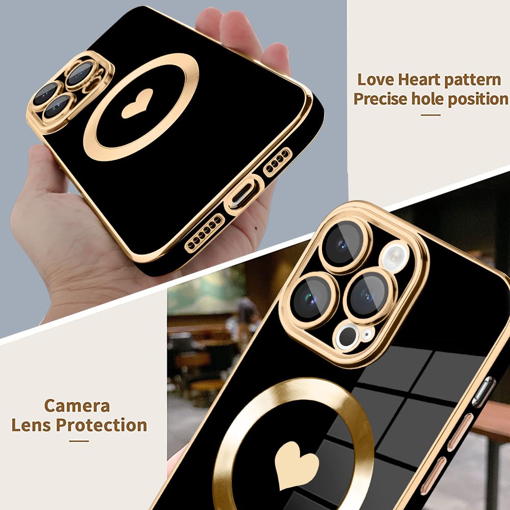 Tharlet Magnetic Shockproof For Iphone 13 Pro Case [Compatible With Magsafe] Cute Love Luxury Plating Edge Bumper Case With Full