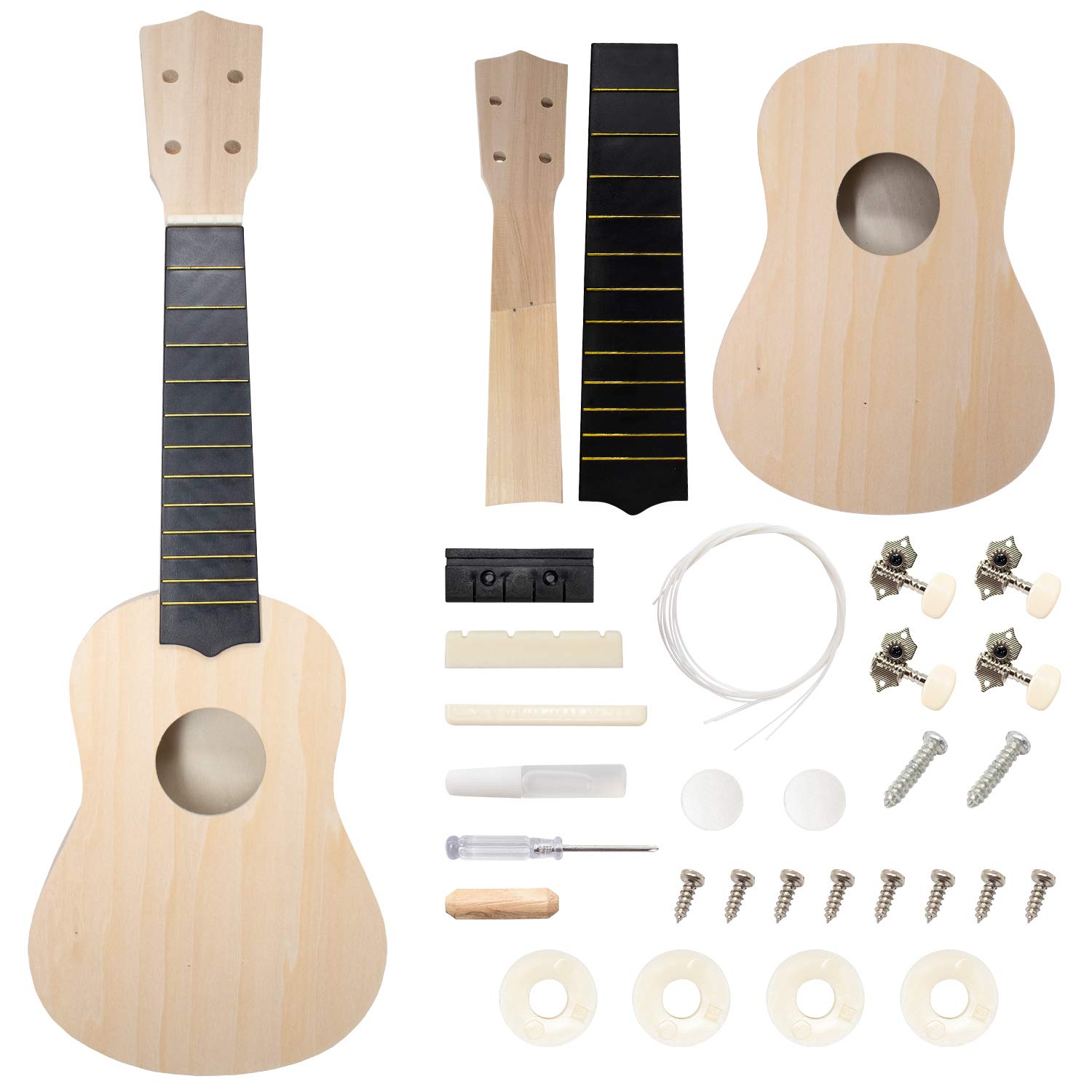 DIY Ukulele Kit Soprano (21inch) Build Your Own Guitar Kit with our Ukuleles Guitar Build Kit. DIY Ukelele Kit has 33 Pieces for
