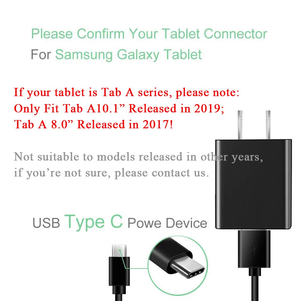 5V2A Charger Usb Type C Cable Compatible With Samsung Galaxy Tab A 8.0''(2017),10.1''(2019), 8.4''(2020), Tab S3 9.7'' (2017) S4