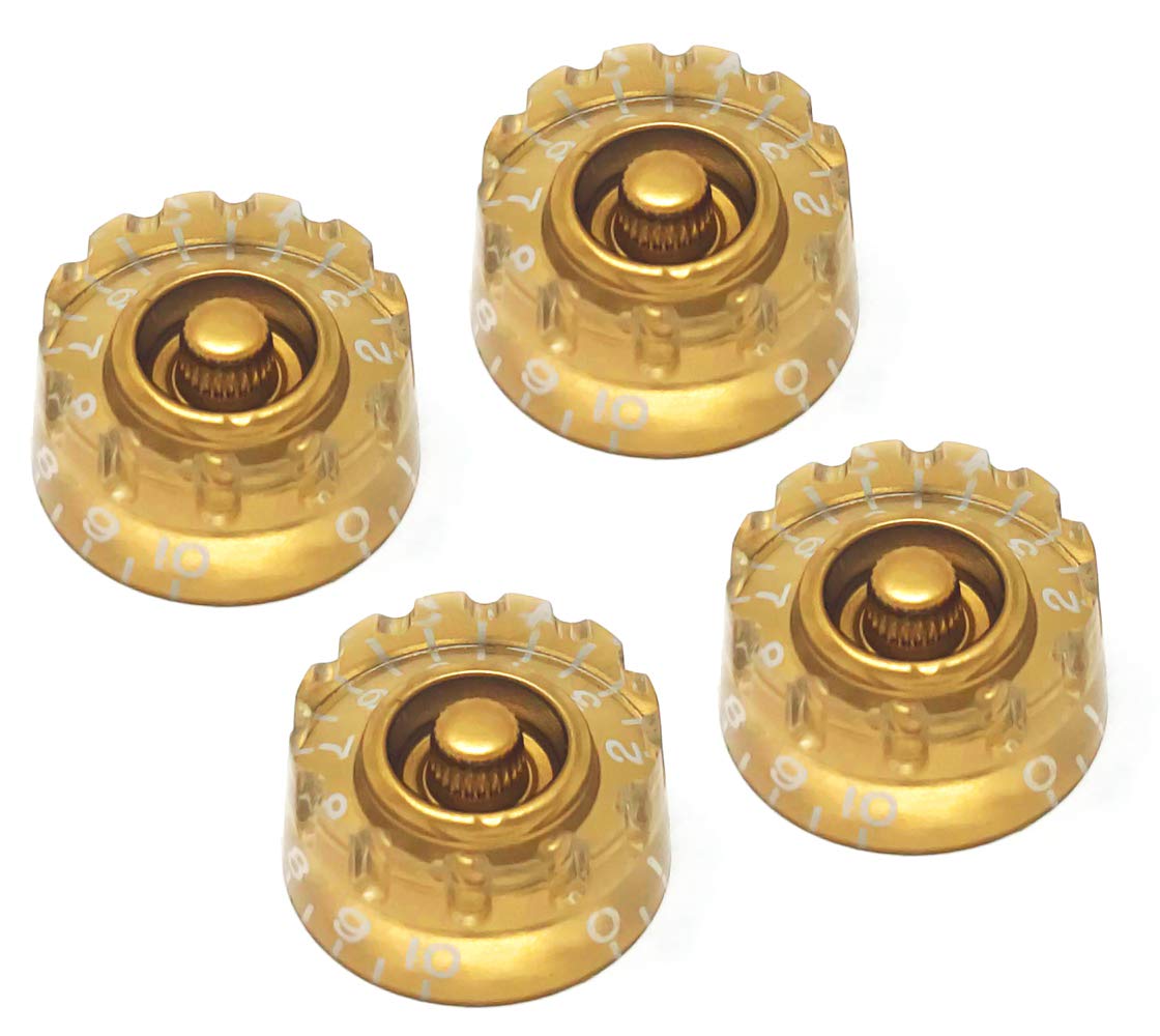 Vintage Forge Gold Notched Speed Knobs Compatible With Usa Les Paul Sg Electric Guitar (Set Of 4) Knurled Fits 24 Fine Spline Us