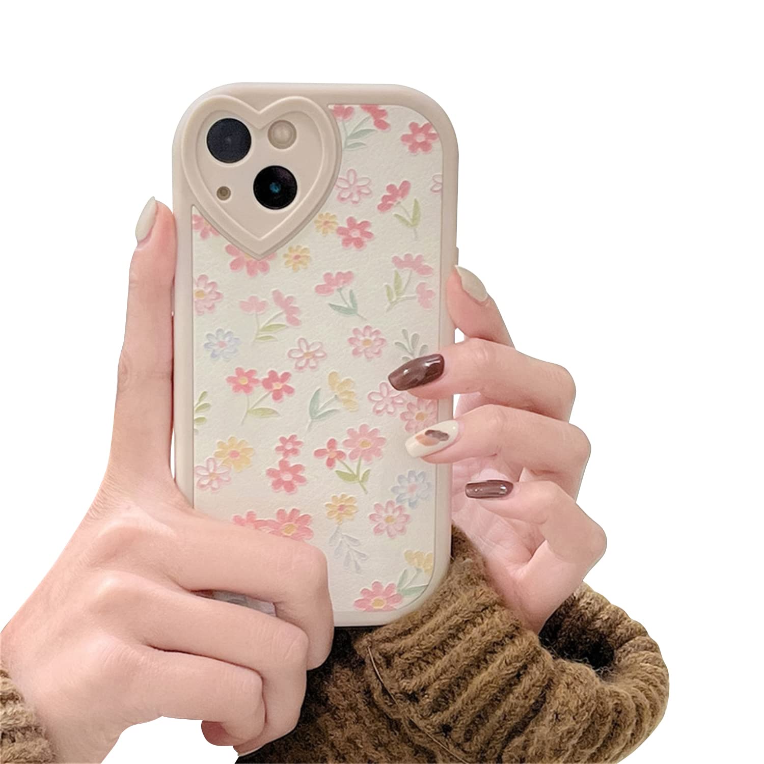 Ownest Compatible With Iphone 14 Case With Cute Flowers Floral Pattern For Women Girls Soft Silicone Love Lens Protection Case F