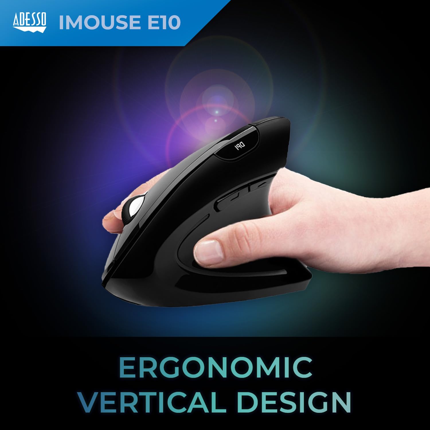 Adesso Imouse E10   Vertical Ergonomic Optical 6 Button 2.4 Ghz Rf Wireless Mouse   Right Hand Orientation