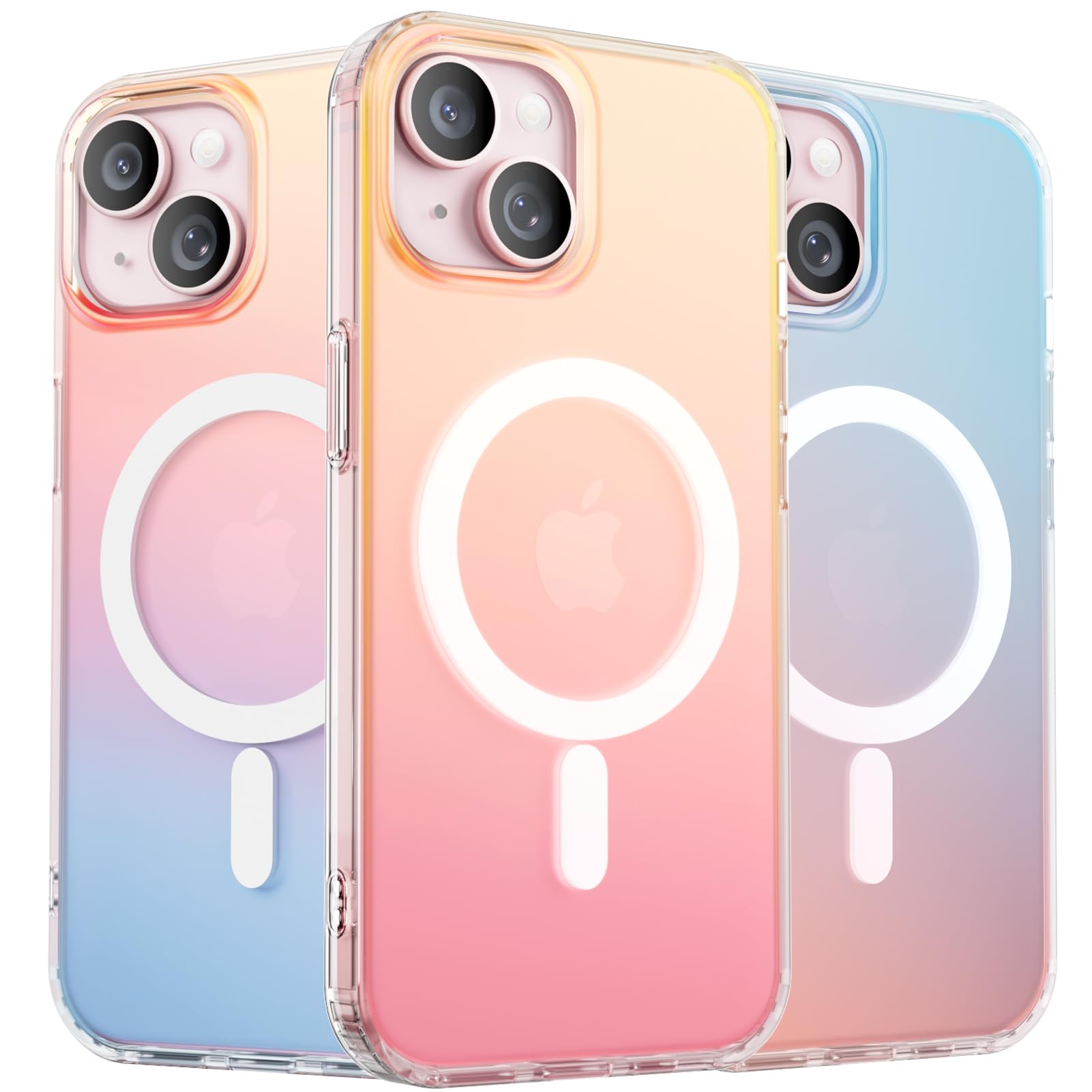 ORNARTO for iPhone 15 Case 6.1inch, [Compatible with MagSafe], Magnetic Holographic Translucent Cases, Slim Dynamic Iridescent P