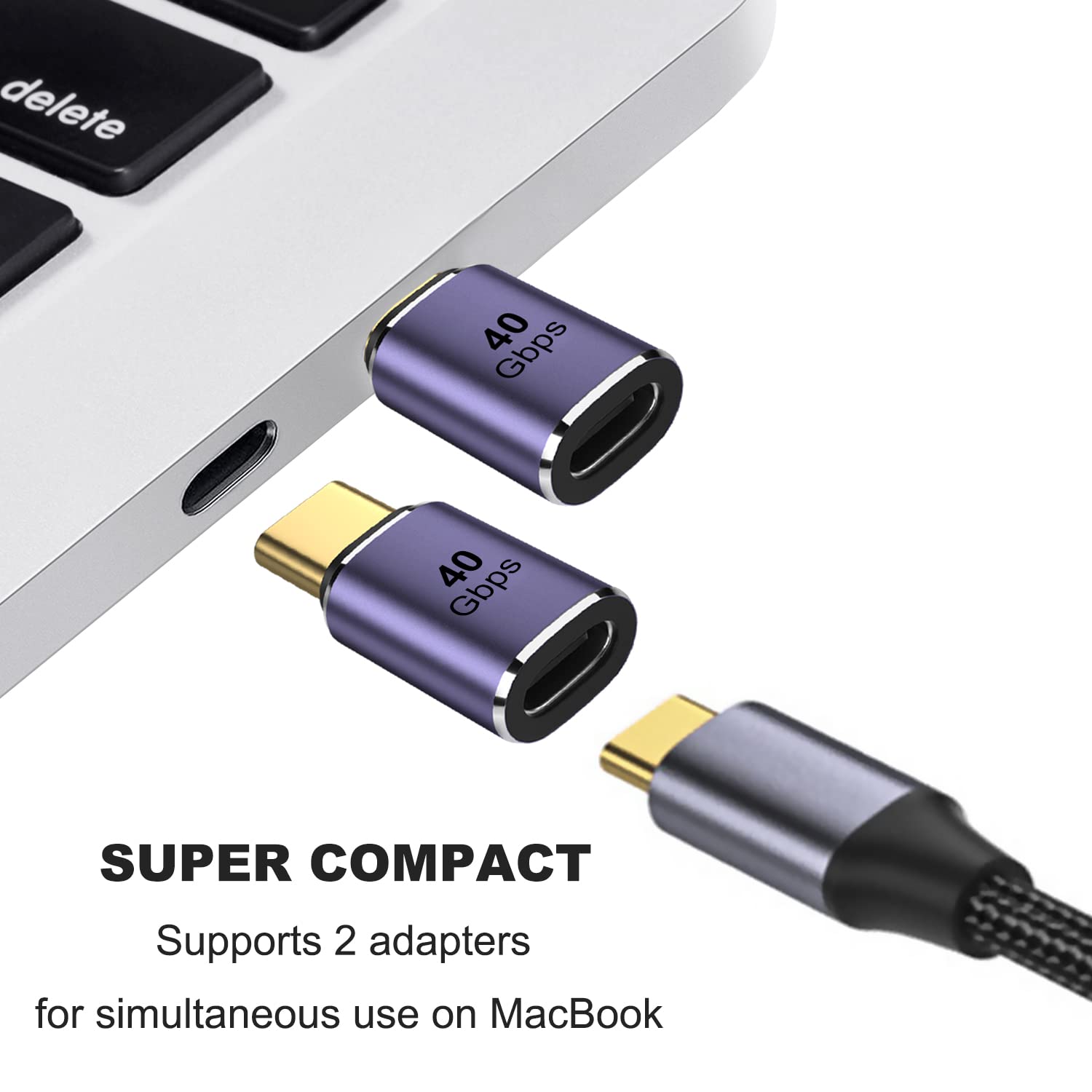 Areme 2 Pack Usb C Male To Female Adapter, Usb Type C Adapter Extender Support 100W, 40Gbps, 8K@60Hz For Thunderbolt 4/3, Macbook Pro/Air, Laptop, Tablet, Phones And More Type C Devices (Purple)