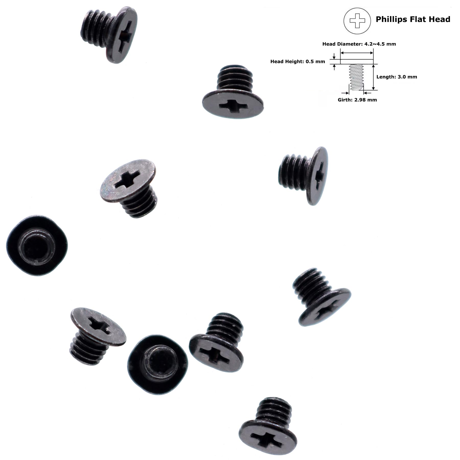Deal4Go 10 Pack M3 X 3 Mm Phillips Flat Head Screw W/Nickel Plated Replacement For Laptop Bottom Case 2.5 Inch Sata Hard Drvie S