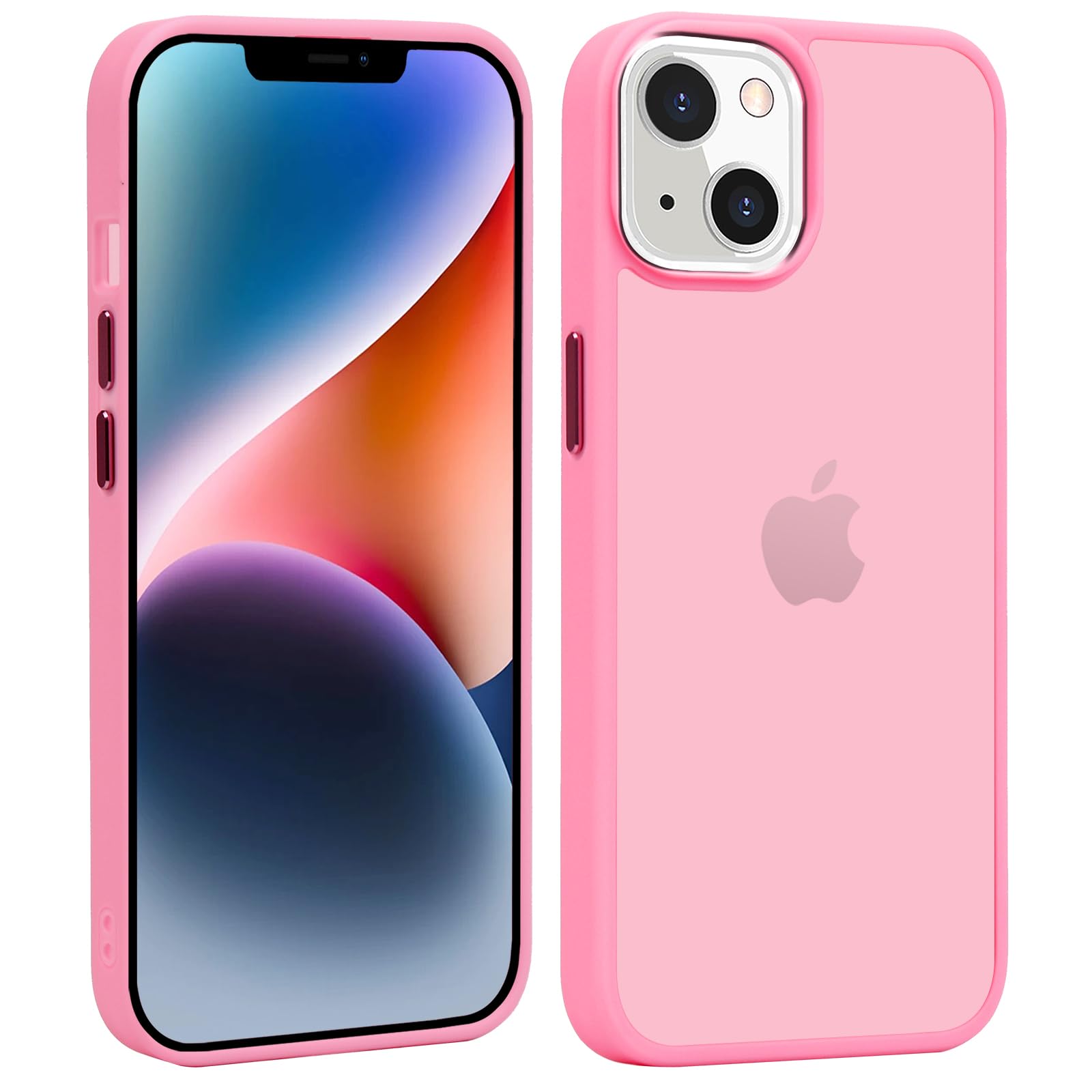 Tenoc Phone Case Compatible With Iphone 13 & Iphone 14, Pink Case Translucent Protective Bumper Matte Hard Back Cover For 6.1 In