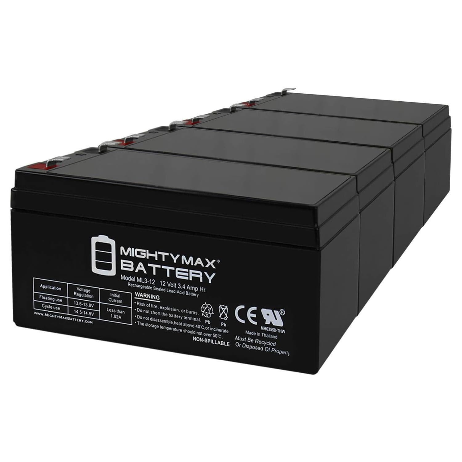 Mighty Max Battery ML3-12 - 12 Volt 3 AH SLA Battery - Pack of 4