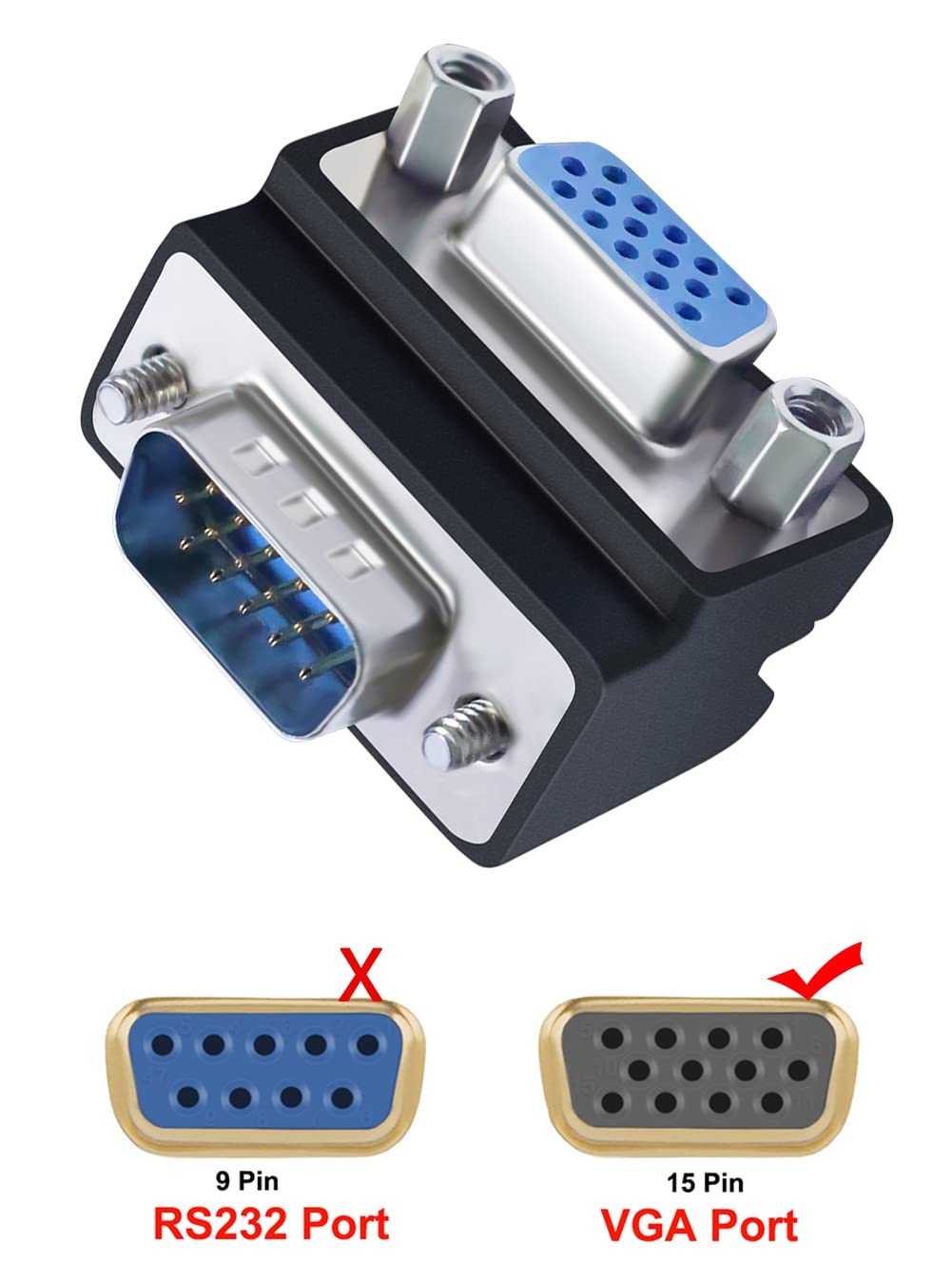 Dtech 90 Degree Vga Right Angle Adapter 15 Pin Male To Female Extension Converter Coupler