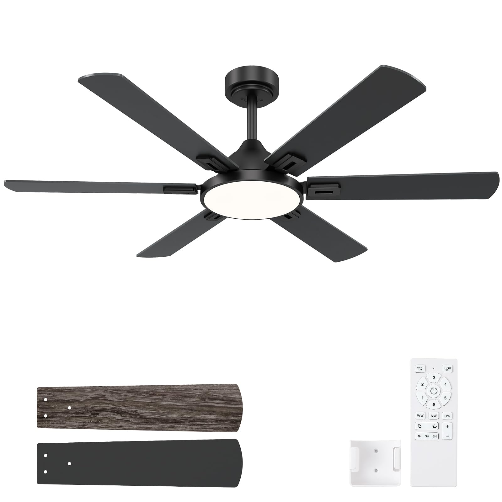 putroad 52 Inch Ceiling Fans with Lights: Black Ceiling Fan with Light and Remote for Bedroom Living Room Office - 3CCT Dimmable