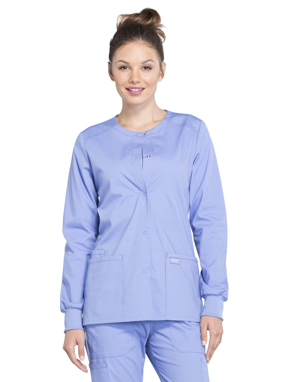 Snap Front Scrub Jackets For Women, Workwear Professionals Soft Stretch Plus Size Ww340, 4Xl, Ciel Blue