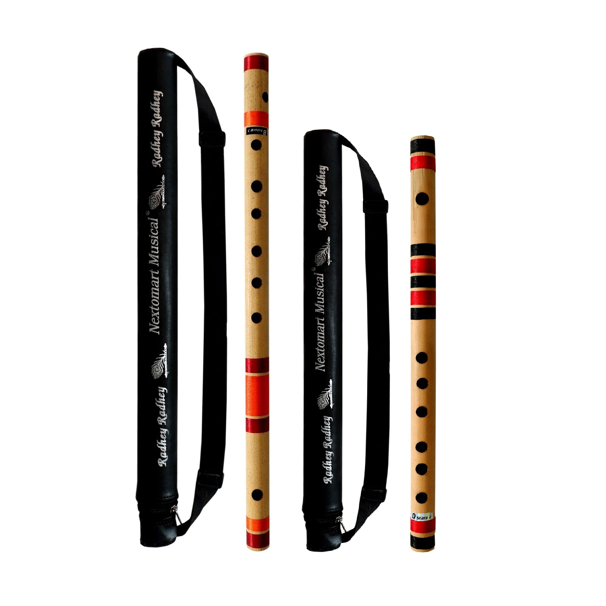 Nextomart Musical Combo Flutes B Natural (20 Inch) & D Sharp 6 Hole (16 Inch) Bamboo Flute Bansuri With Flute Carry Bag Free