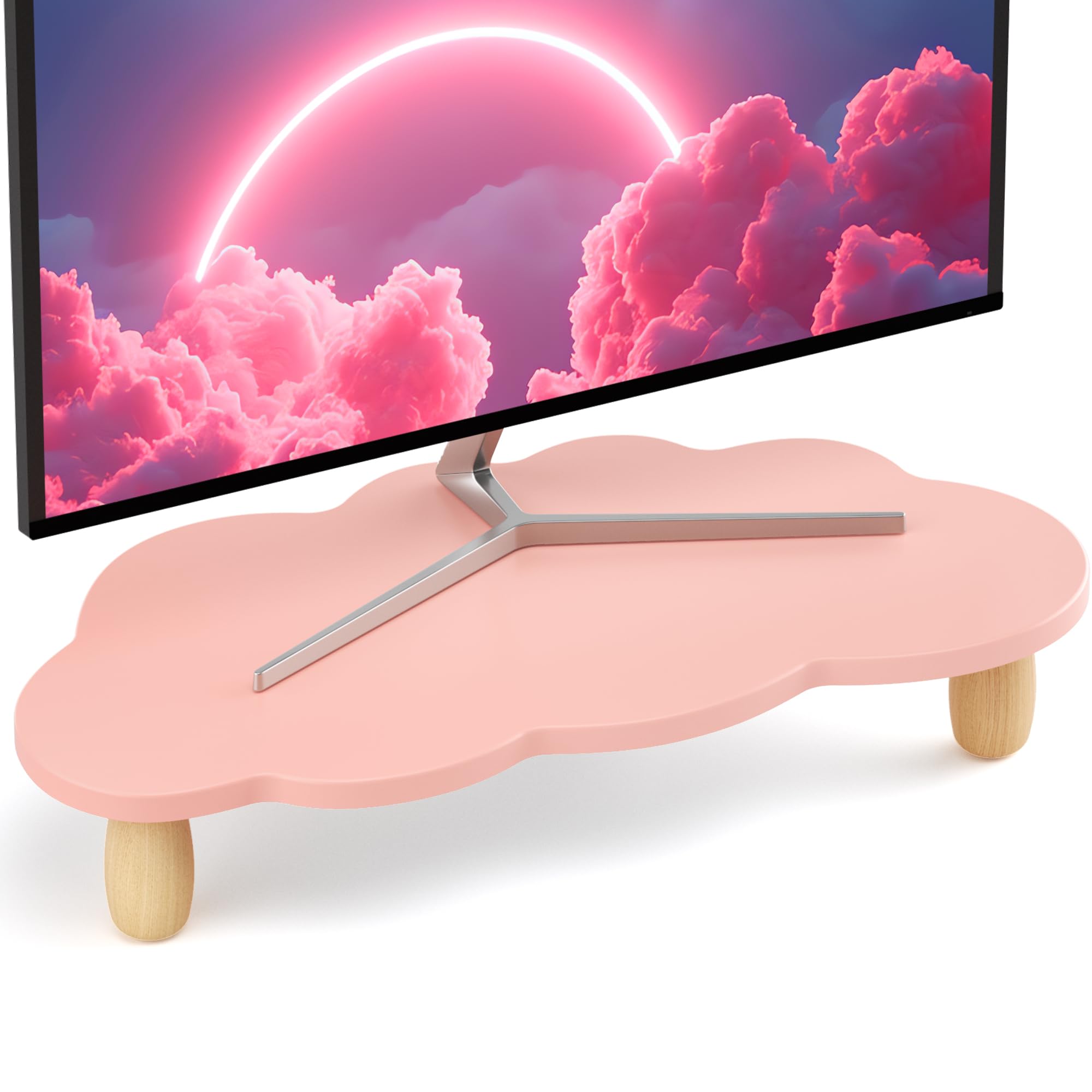 Afooyo Monitor Stand Riser, Cloud Shaped Sturdy Wood Computer Monitor Riser, Laptop Monitor Stand, Multi Purpose Desktop Organiz