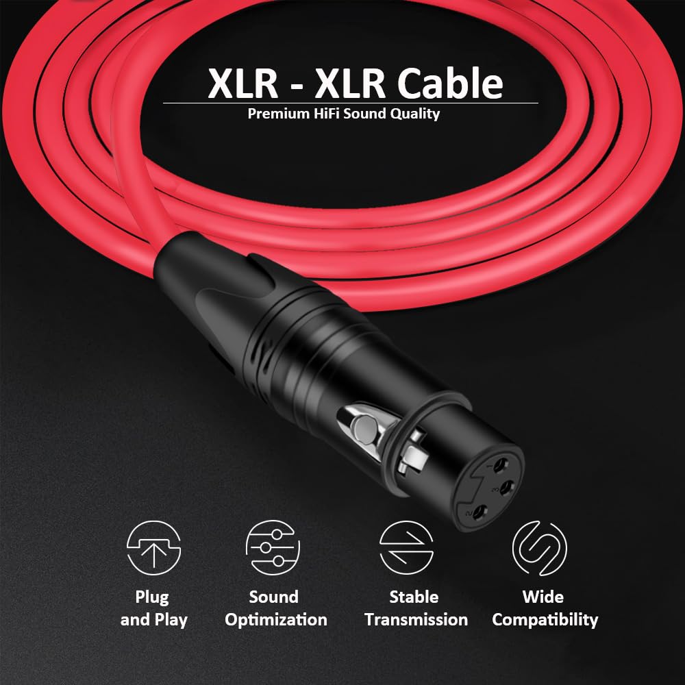 Dremake Xlr Instrument Microphone Audio Extension Cord 33Ft Balanced 3 Pin Xlr Male To Xlr Female Mic Cable   Red