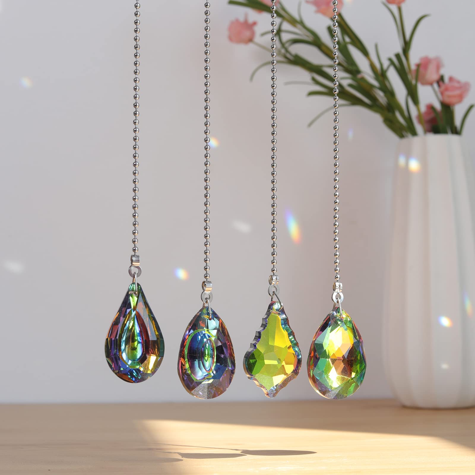 4 Pieces Crystal Ceiling Fan Pull Chain Rainbow Maker Pull Chain Extension With Connector