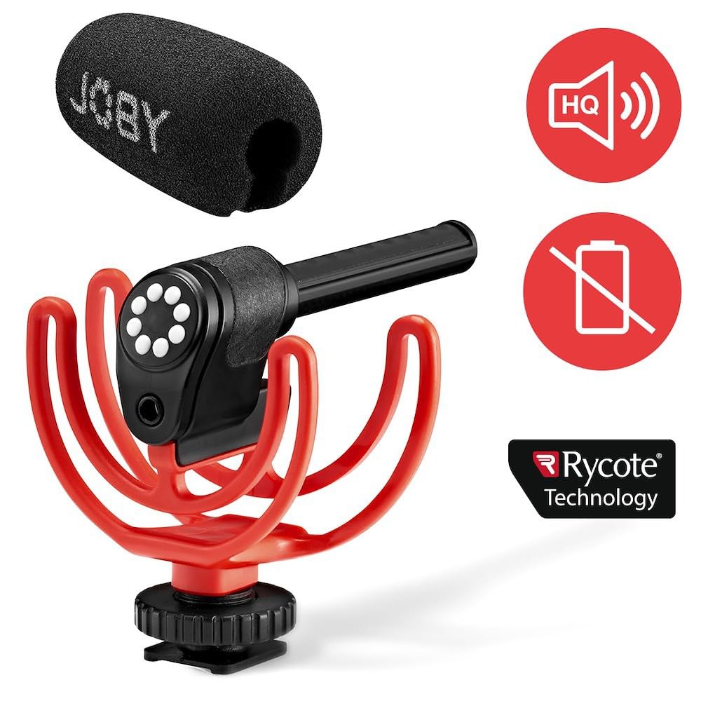 Joby Wavo On Camera Vlogging Compact Microphone Super Cardioid Pattern With Rycote Duo Lyre For Smartphone, Csc, Mirrorless, Vlo