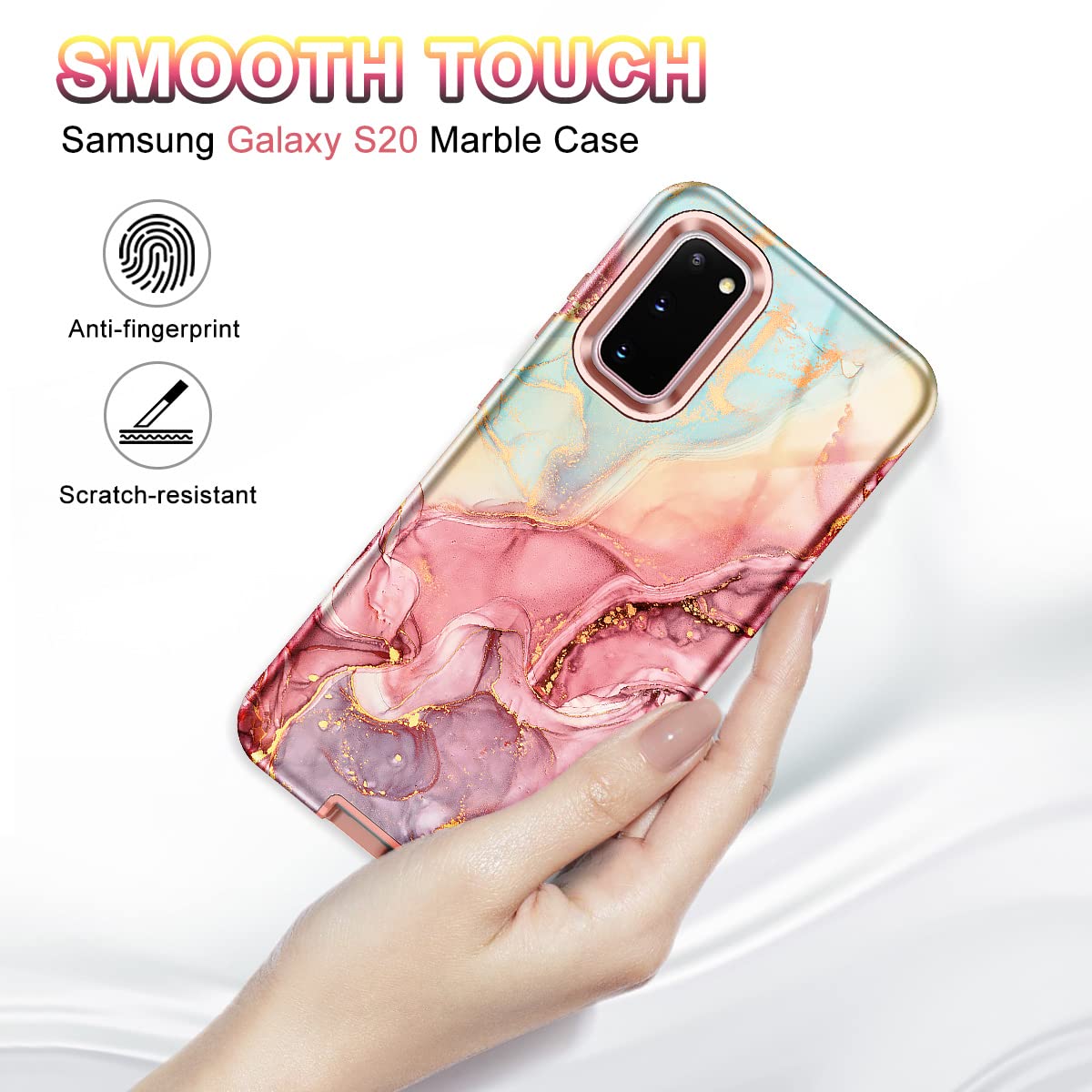 Btscase Compatible With Samsung Galaxy S20 Case 6.2 Inch, Marble Pattern 3 In 1 Heavy Duty Shockproof Full Body Rugged Hard Pc+S