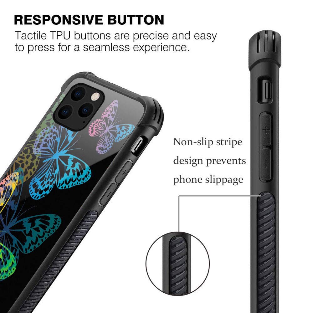 ZHEGAILIAN iPhone 12 Pro Max Case Gradient Butterfly Pattern Organic Glass TPU Anti-Scratch 6.7 inch