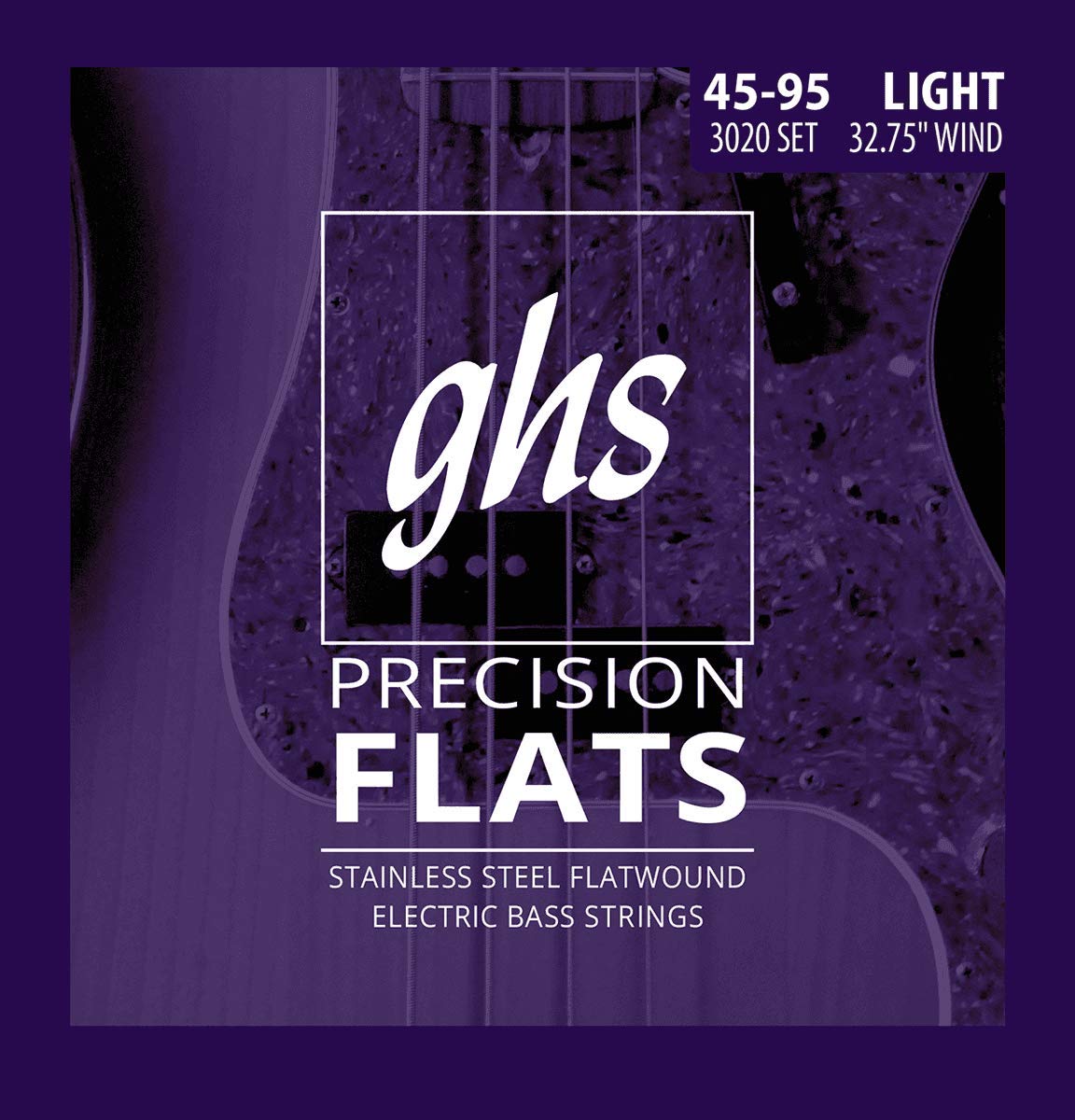 GHS Strings 3020 Short Scale 4-String Bass Precision Flats, Stainless Steel Flatwound, 32.75'' Winding, Light (.045-.095)