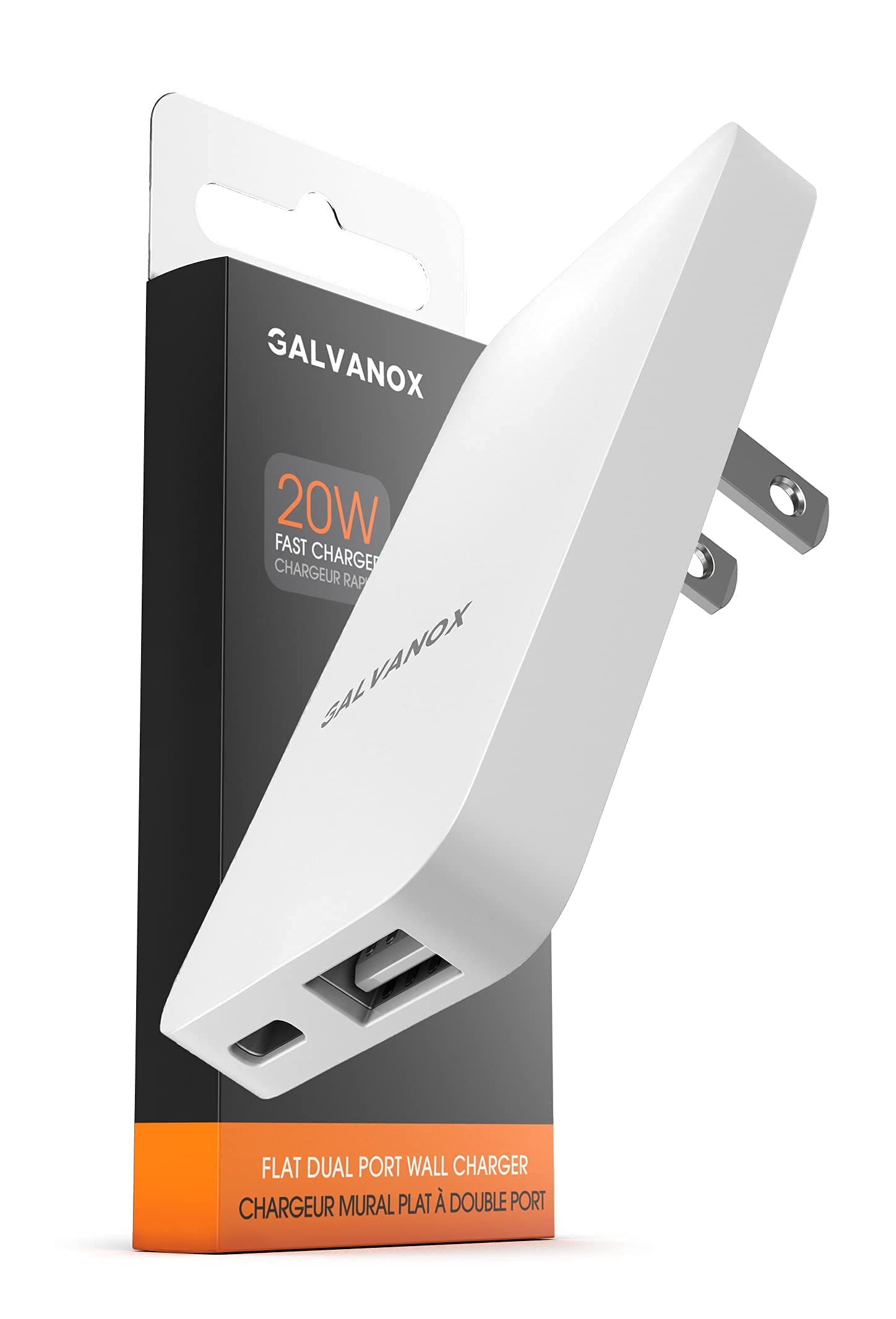 GALVANOX Type C Flat Wall Charger - Ultra Slim 20W Fast Charging Adapter for iPhone 15 Pro/Max, iPhone 11-14 & Samsung Galaxy, White