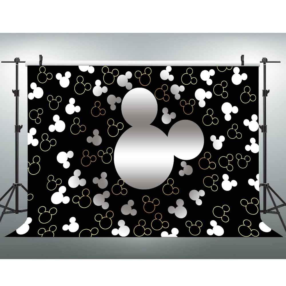 Eoalor Eoa 7(W) X5(H) Ft Cartoon Mouse Pattern Silver Black Golden Photography Backdrop Stylish Kids Birthday Party Background C