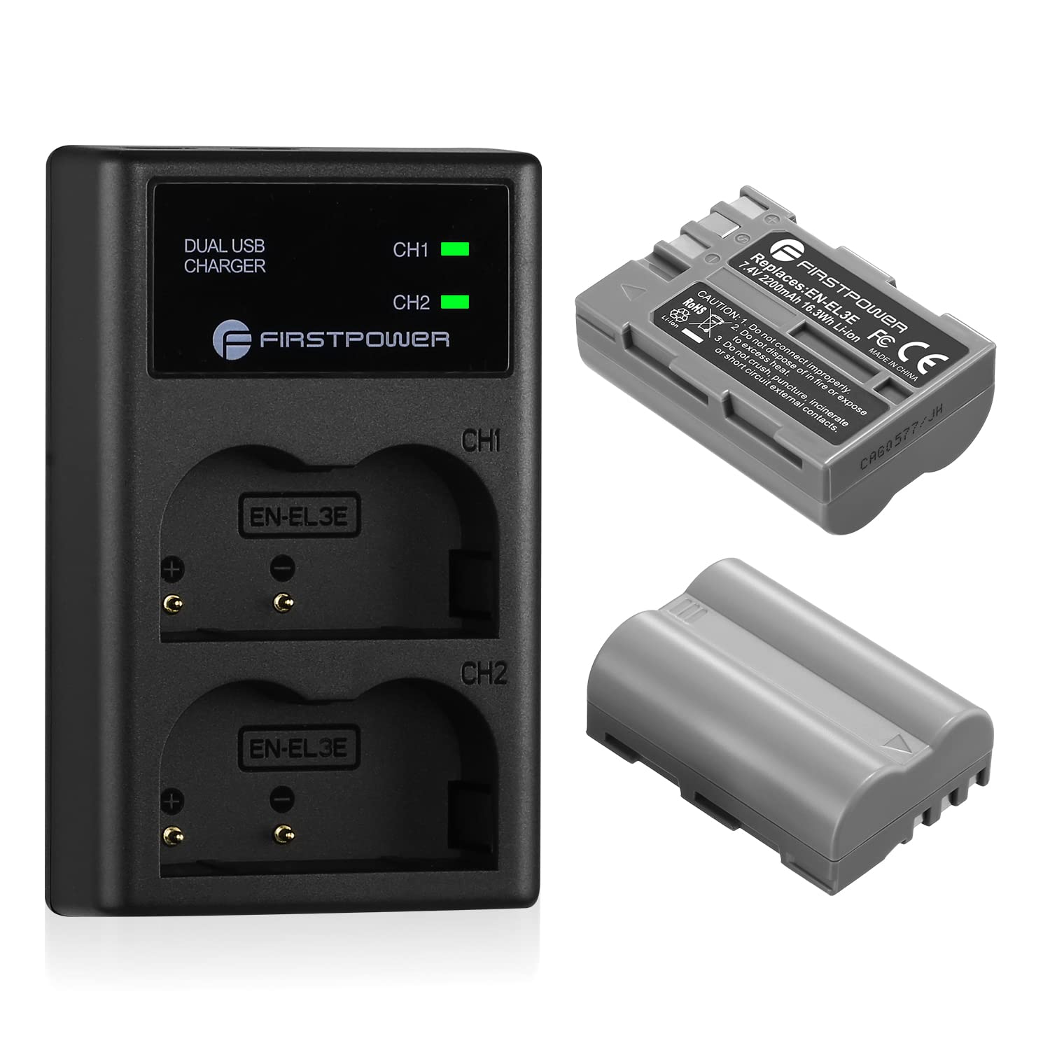 Firstpower En El3E Battery 2 Pack 2200Mah And Dual Usb Charger Compatible With Nikon D50, D70, D70S, D80, D90, D100, D200, D300,
