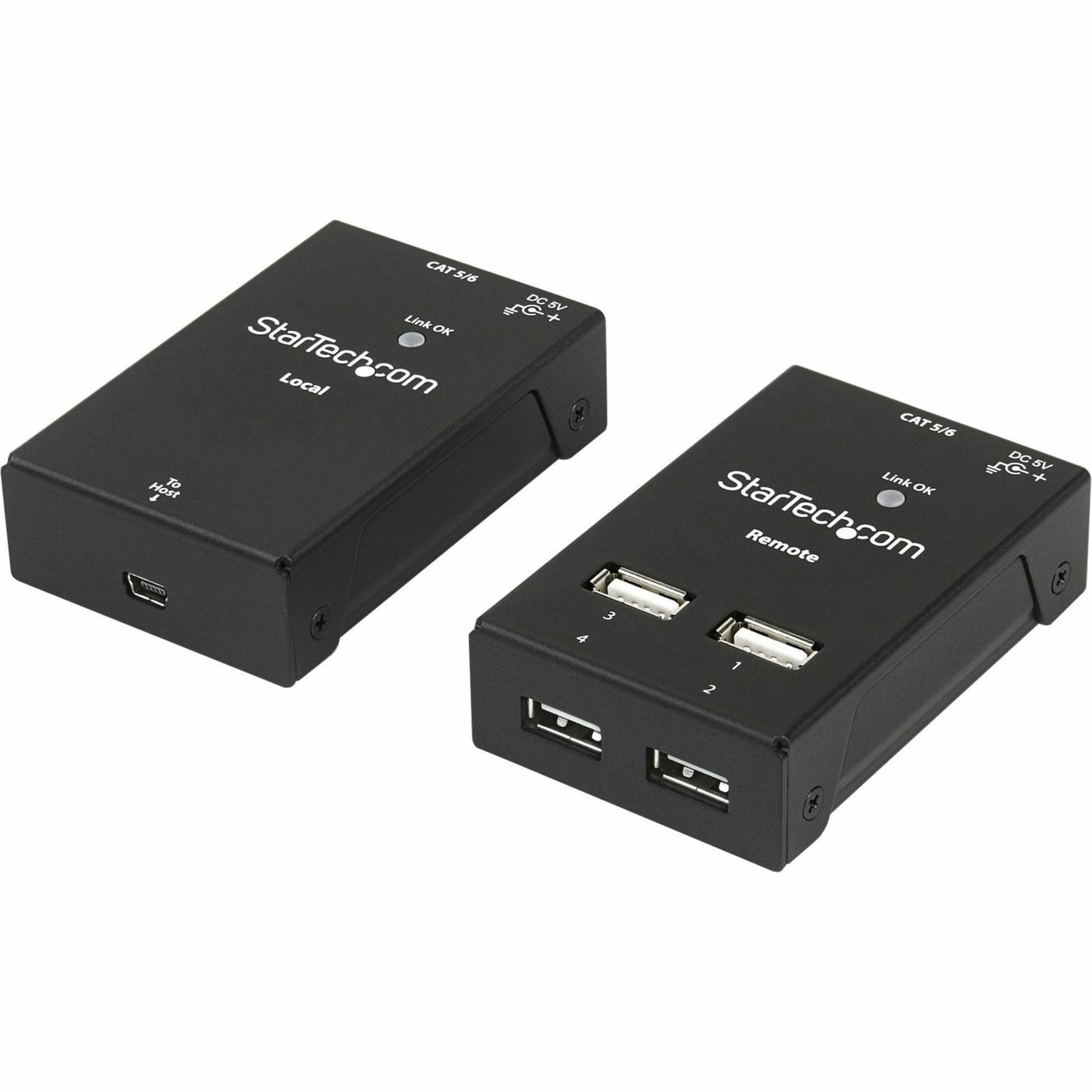 StarTech.com 4-Port USB 2.0 Extender - 130ft (40m) USB Over Cat5/Cat6 Extender - Compact USB 2.0 Over Ethernet Extender, TAA (US