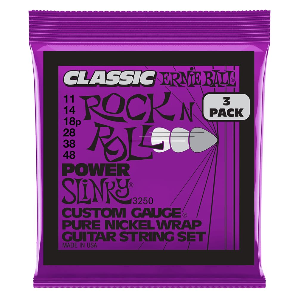 Ernie Ball Power Slinky Classic Pure Nickel Electric Guitar Strings 3 Pack, 11 48 Gauge (P03250)
