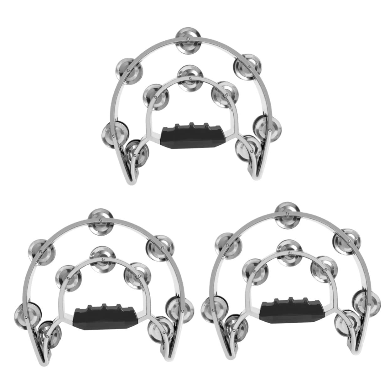EXCLUZO 3pcs Double Layer Hand Bell Double Row Metal Child Tambourine Silver