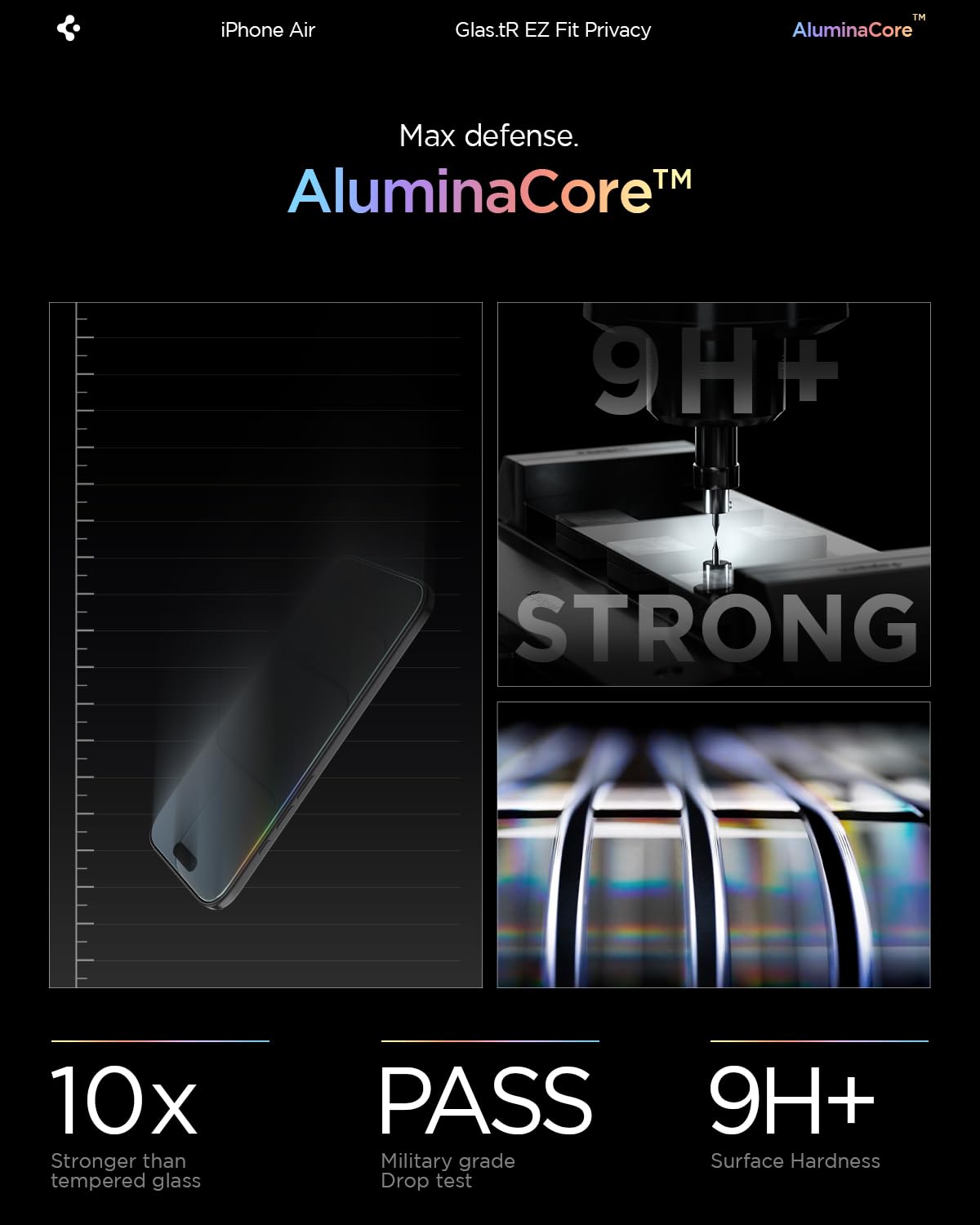 Spigen Aluminacore Tempered Glass Screen Protector [Glas.Tr Ez Fit - Privacy] Designed For Iphone Air [2 Pack] 9H+ Hardness, Alu