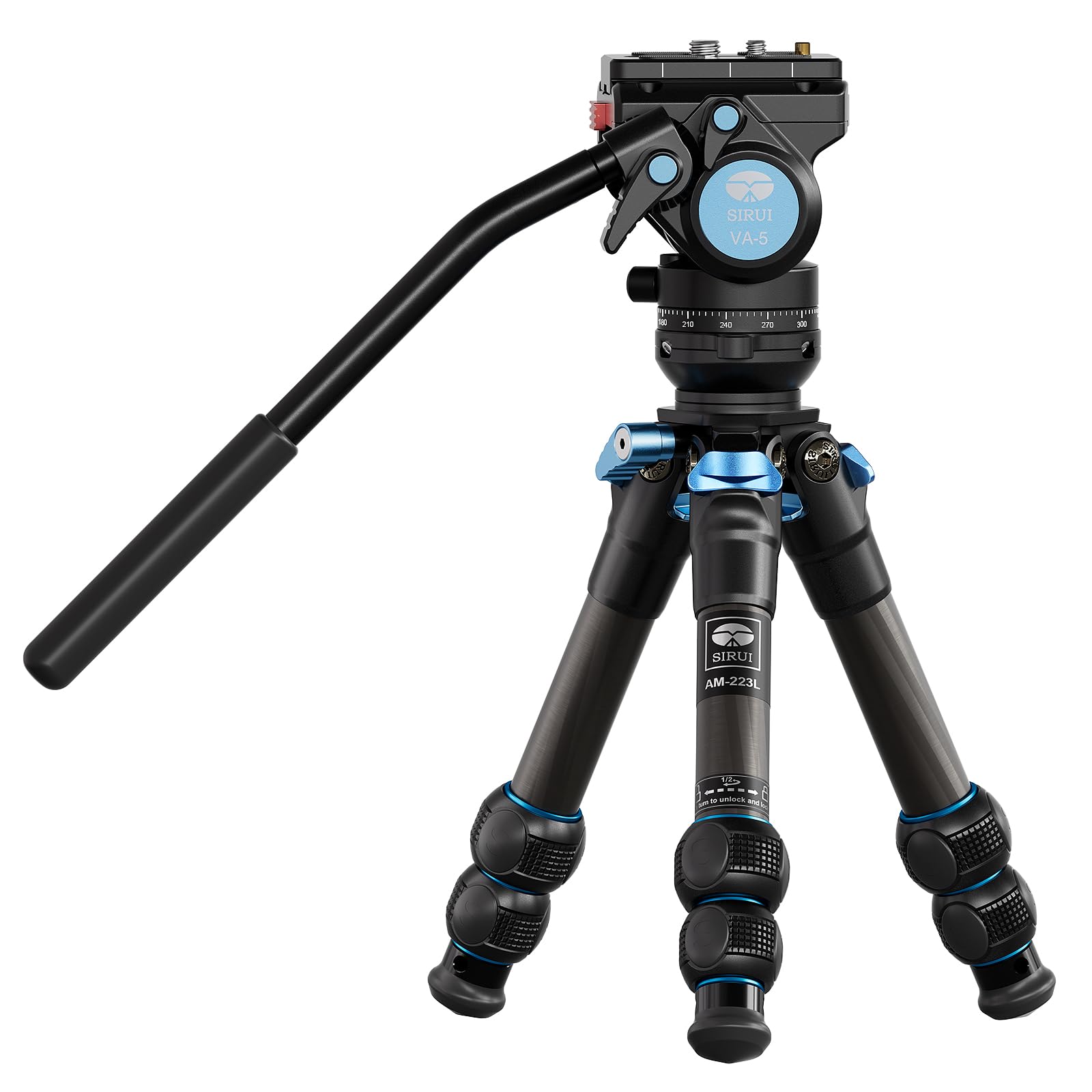 SIRUI AM-223L Mini Video Tripod with VA-5 Fluid Head, Carbon Fiber Travel Tripod with Leveling Base for DSLR Camera Video Camcor