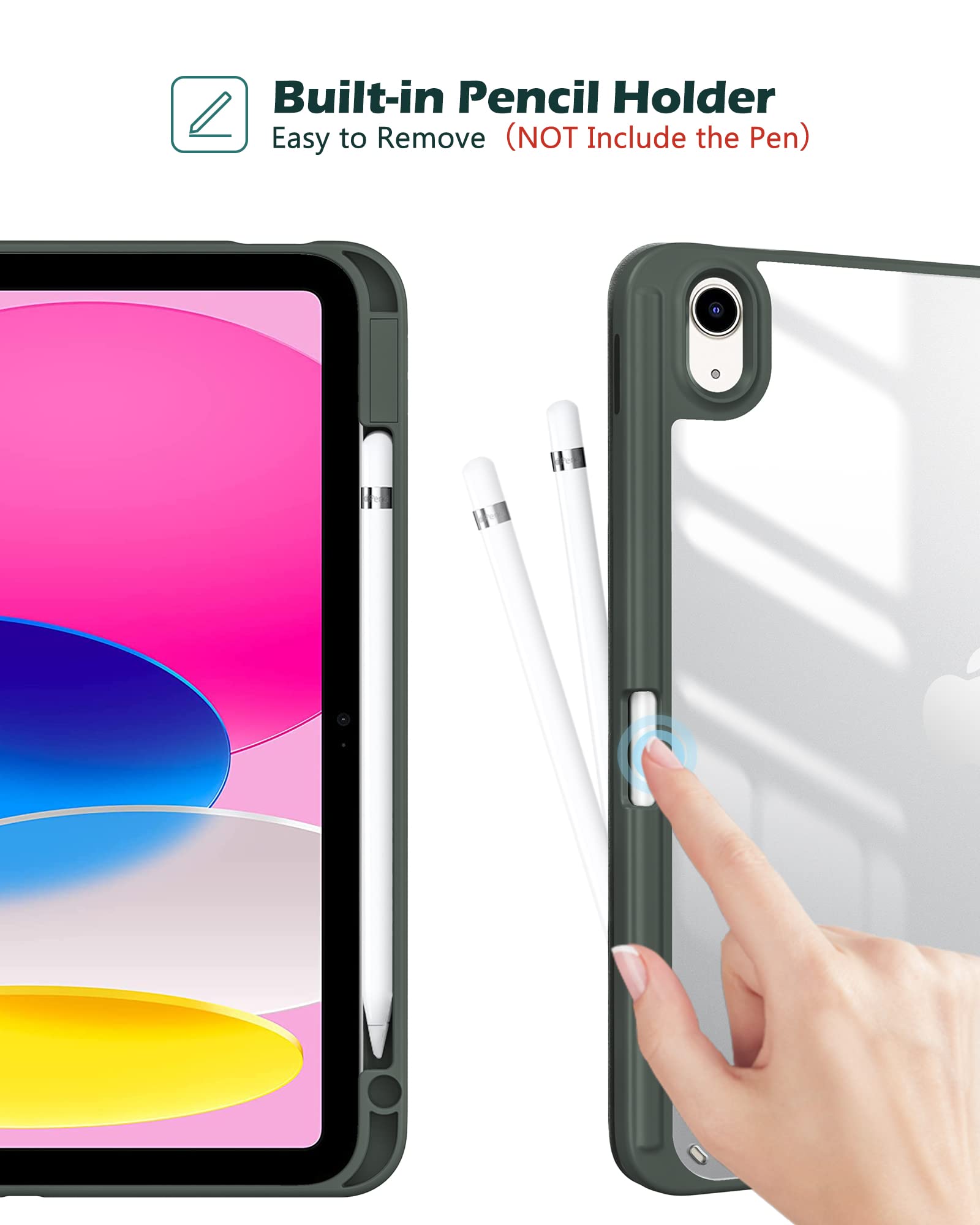 Procase For Ipad 10Th Generation Case With Pencil Holder 2022 10.9 Inch, Clear Back Ipad 10 Case, 10Th Gen Ipad Case For A2696 A2757 A2777  Olivegreen