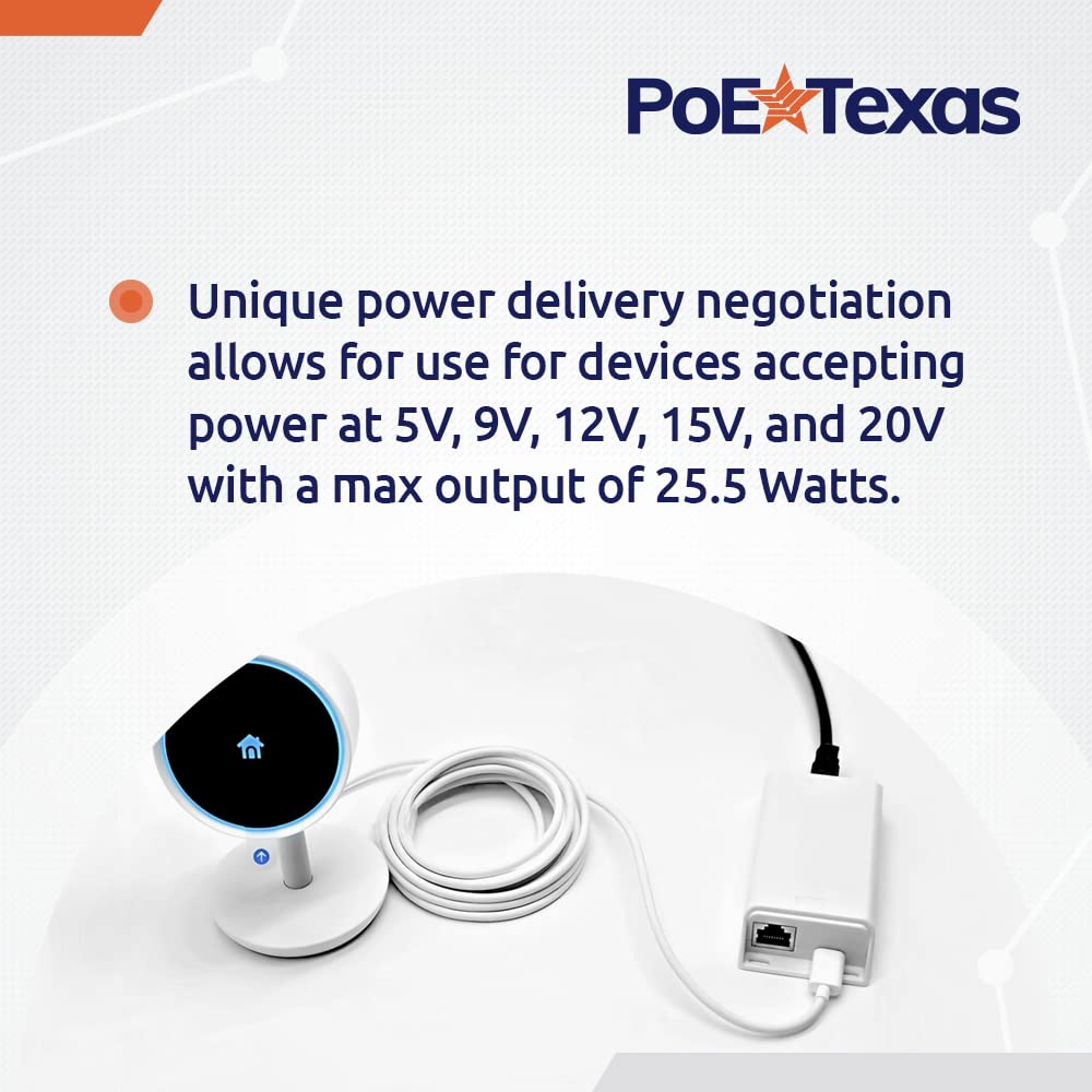 PoE Texas GAT-USBC-REV2-FBA PoE+ to USB-C Power and Gigabit Data Splitter 25.5W
