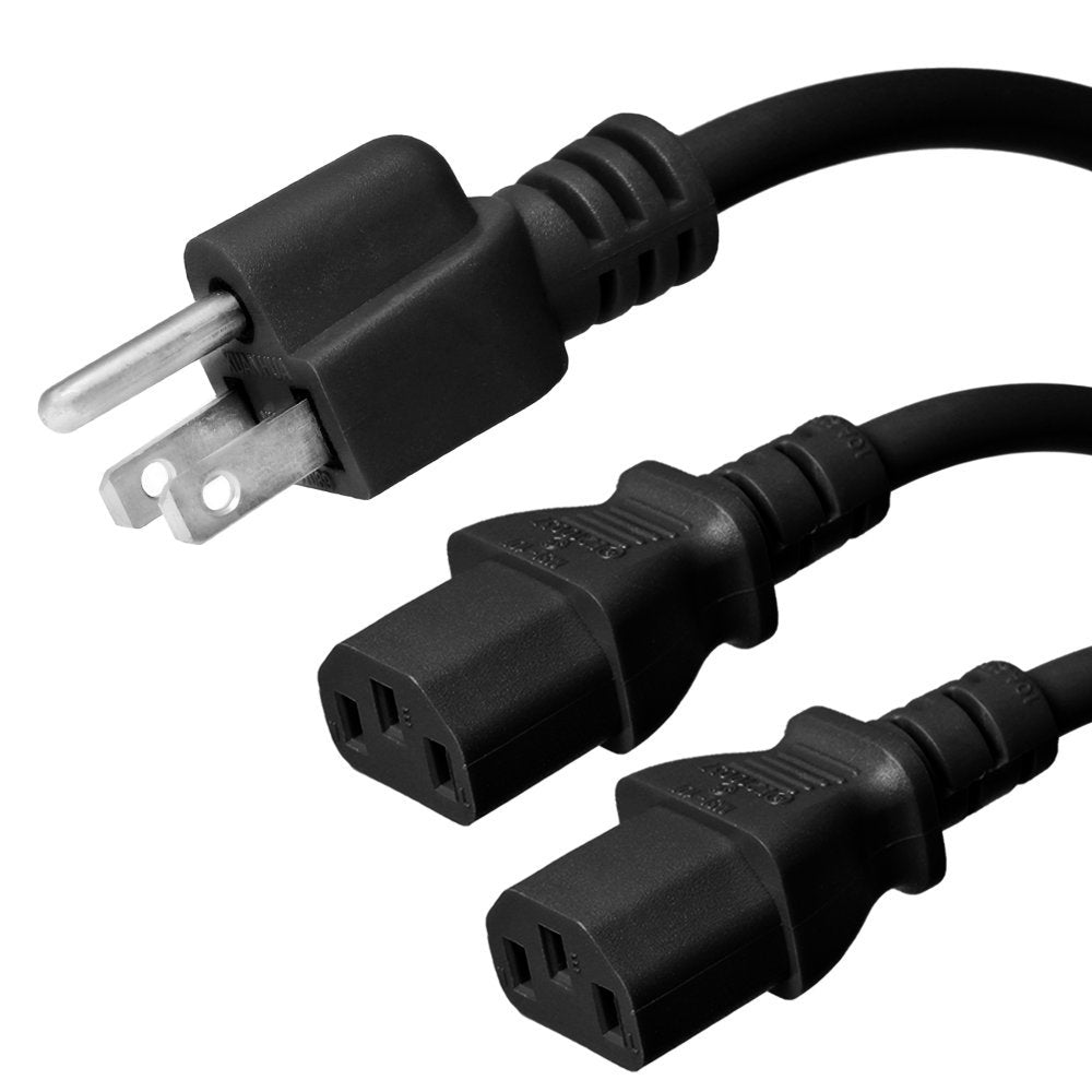Ironbox Electric Nema 5 15P To 2X C13 Y Splitter Cords  15A, 125V, 14/3 Sjt   Ul Listed Ac Power Cord   Heavy Duty Power Extension Cable For Data Centers, Computers, Monitors & More (8Ft + 2Ft Legs)