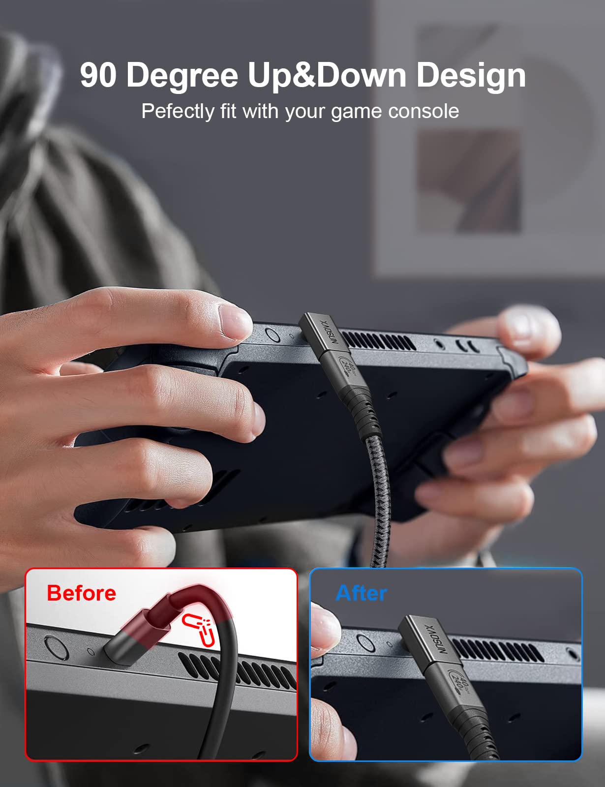 Xaosun 90 Degree Usb C Adapter, Usb C To Usb C Adapter Right Angle 240W 40Gbps, Usb Type C Thunderblt 4 Connecter For Macbook, P