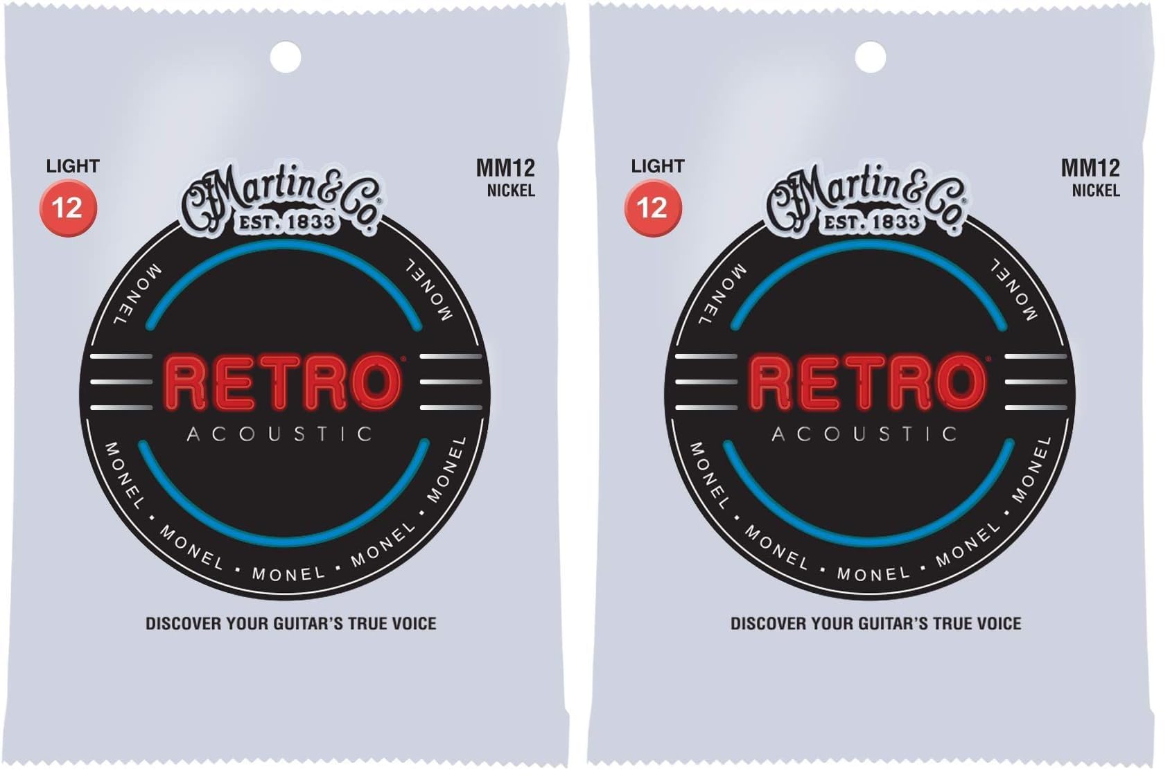 Martin Retro Acoustic MM12 Light-Gauge Guitar Strings, Monel Nickel (Pack of 2)