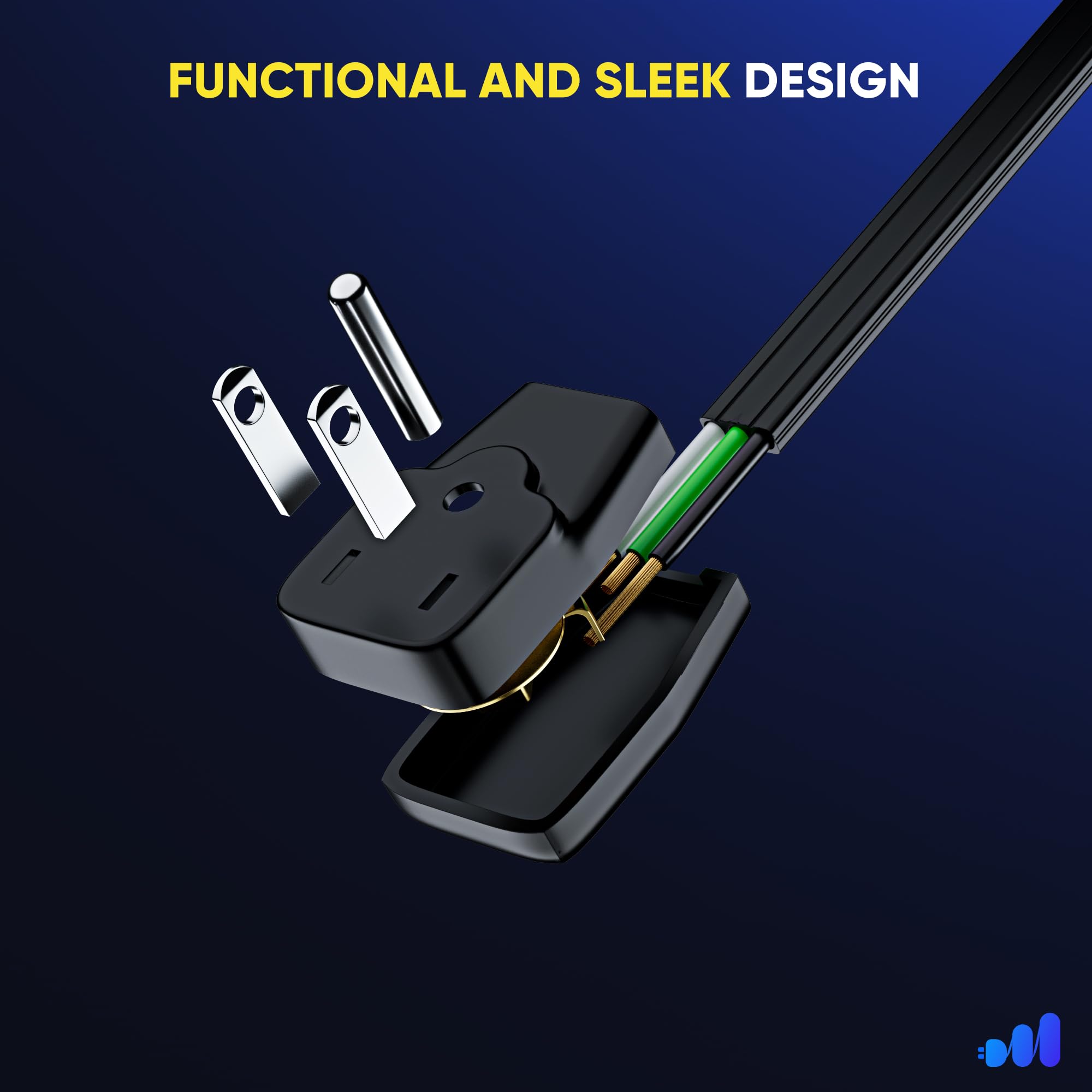 Maximm Extension Cord Heavy Duty (5 Feet) Flat Wire 3 Prong Flat Plug, 14 Awg Power Cord   Ul Certified, Black, Ideal For Home A