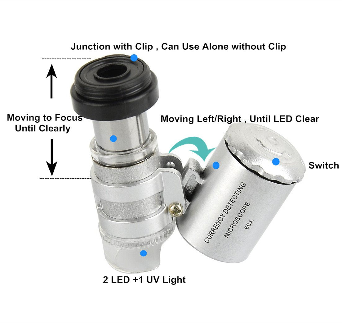 Beileshi 60X Zoom Microscope Magnifier Led Clip On Micro Lens For Universal Mobile Phones Universal Clamp