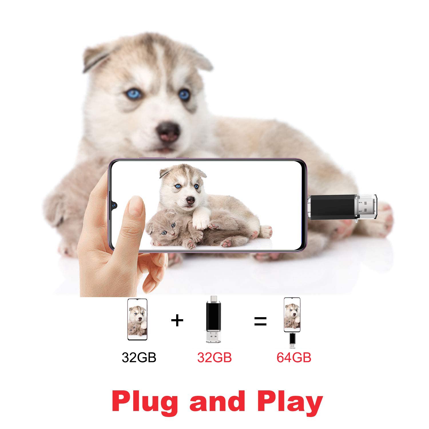 Vansuny 3 Pack 32Gb Usb C Flash Drive 2 In 1 Otg Usb 3.0 + Usb C Memory Stick With Keychain Dual Type C Usb Thumb Drive Photo Stick Jump Drive For Android Smartphones, Computers, Macbook, Tablets, Pc