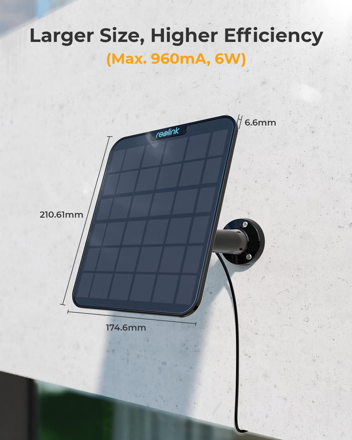 Reolink 6W Solar Panel Black, Non Stop Solar Power Supply For All Wireless Battery Camera Outdoor, Compatible With Trackmix/Argu